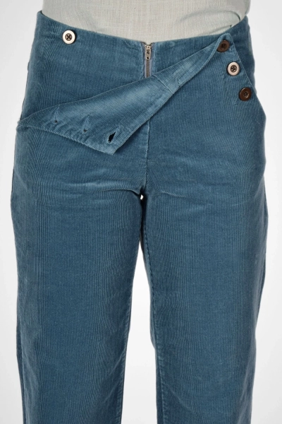 Detailansicht der vorderen geöffneten Knöpfe mit Reißverschluss dahinter