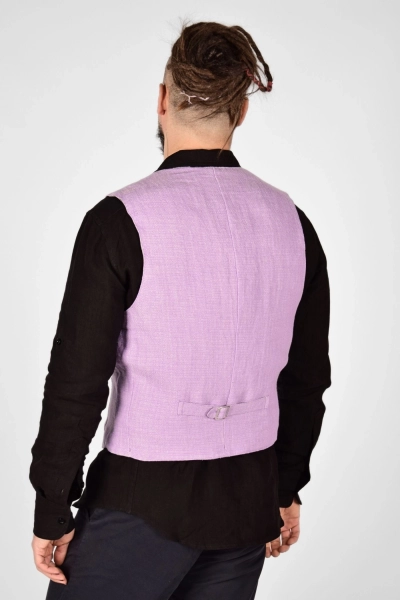 Rückansicht Weste "Stefano" aus Leinen in Flieder