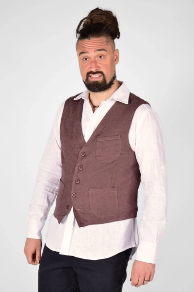 seitliche Perspektive auf geschlossene Weste "Stefano" in Merlot