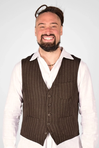 Weste Stefano Leinen - dunkelbraun mit Nadelstreifen