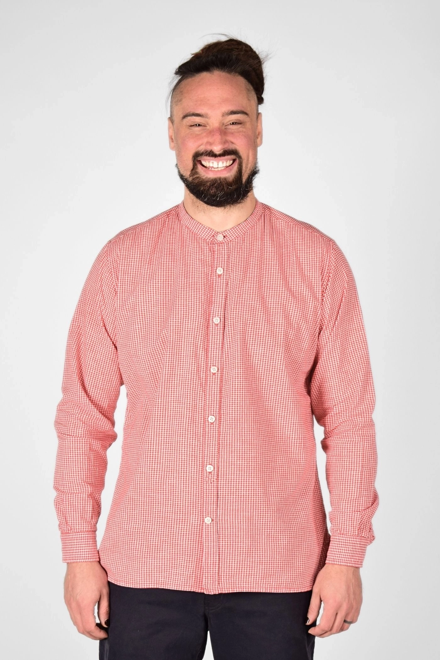 Leinenhemd "Henry" in rot weiss kariert - Frontal