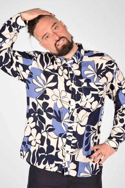 Hemd Vincent Viskose - dunkelblau blau beige flowery