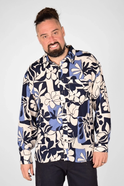 Hemd "Vincent" mit flowery Muster in blau von vorne