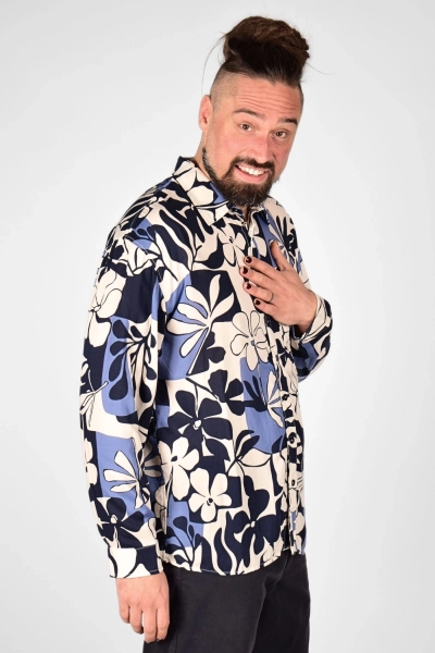 rechte seitliche Sicht auf abstrakt geblümtes Viskose Hemd "Vincent"