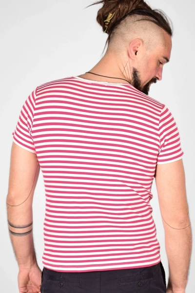 Pink Weiss gestreiftes Viskose T-Shirt "Theo" von hinten