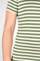 Viskose T-Shirt für Herren – grün-beige gestreift mit Rundhals