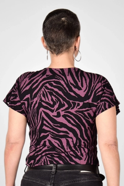 Kurzes Crop Knot Top für Damen in Violett mit Zebramuster