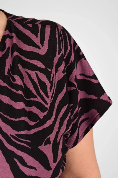 Kurzes Crop Knot Top für Damen in Violett mit Zebramuster