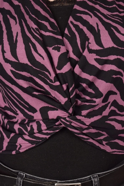 Kurzes Crop Knot Top für Damen in Violett mit Zebramuster