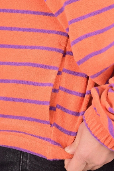 Kurze Frotteejacke für Damen – Orange mit Streifen & Kapuze – Potatoes