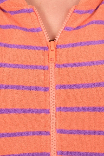 Kurze Frotteejacke für Damen – Orange mit Streifen & Kapuze – Potatoes