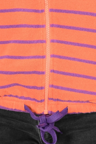 Kurze Frotteejacke für Damen – Orange mit Streifen & Kapuze – Potatoes