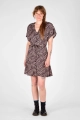 Kleid "Fleur" Viskose Kurzarm - aubergine schwarzer Leo auf Beige