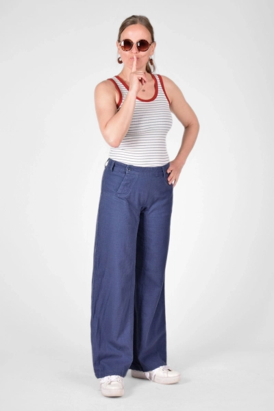 Hose Salomé lang Baumwoll-Leinen-Mix - taubenblau