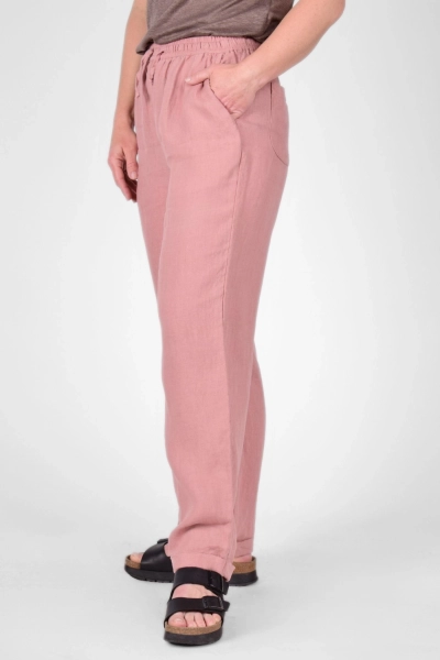 seitliche Perspektive von Joggpants "Candys" aus Leinen in altrosa