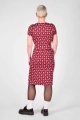 Kleid "Kingsey" aus Viskose in Rot mit rosa Punkten von hinten