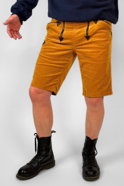 Kurze Zimmermannshose aus Cord in Gelb – Worker Style