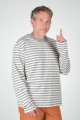 seitliche Perspektive vom Longsleeve "Paul" in eisblau beige gestreift