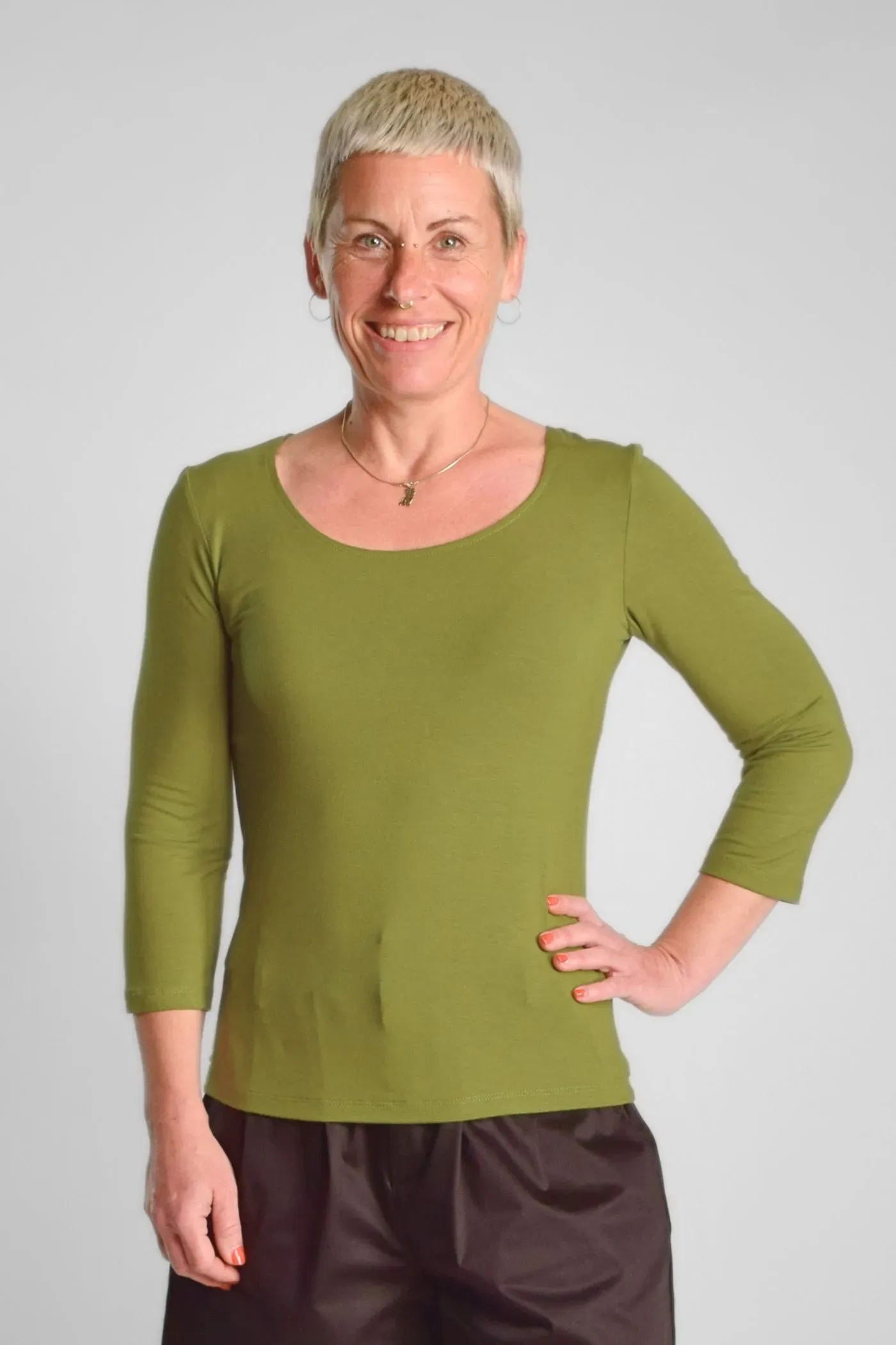 Viskose Shirt 3/4-Arm für Damen in Olivgrün - fair produziert
