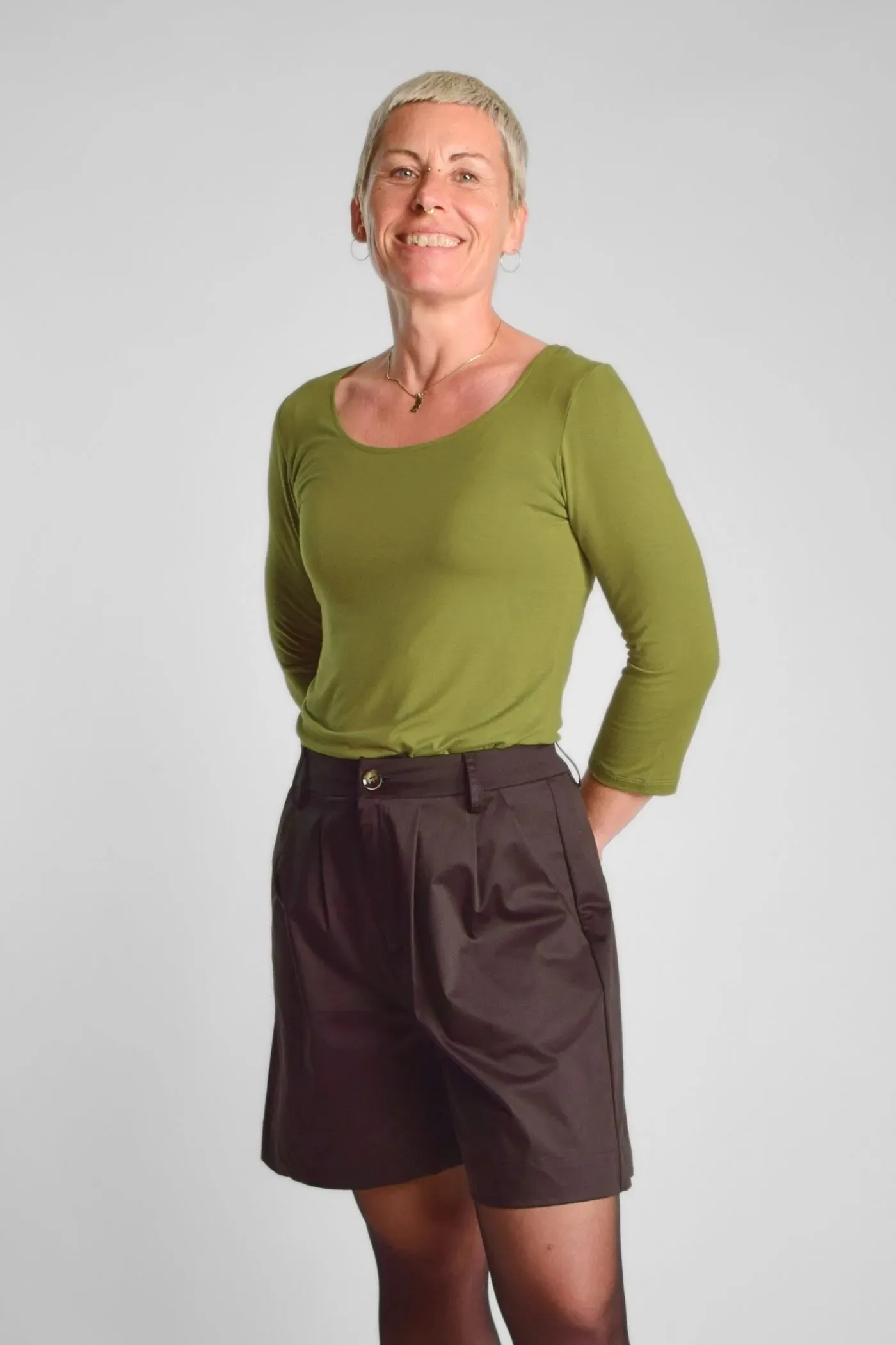 Viskose Shirt 3/4-Arm für Damen in Olivgrün - fair produziert