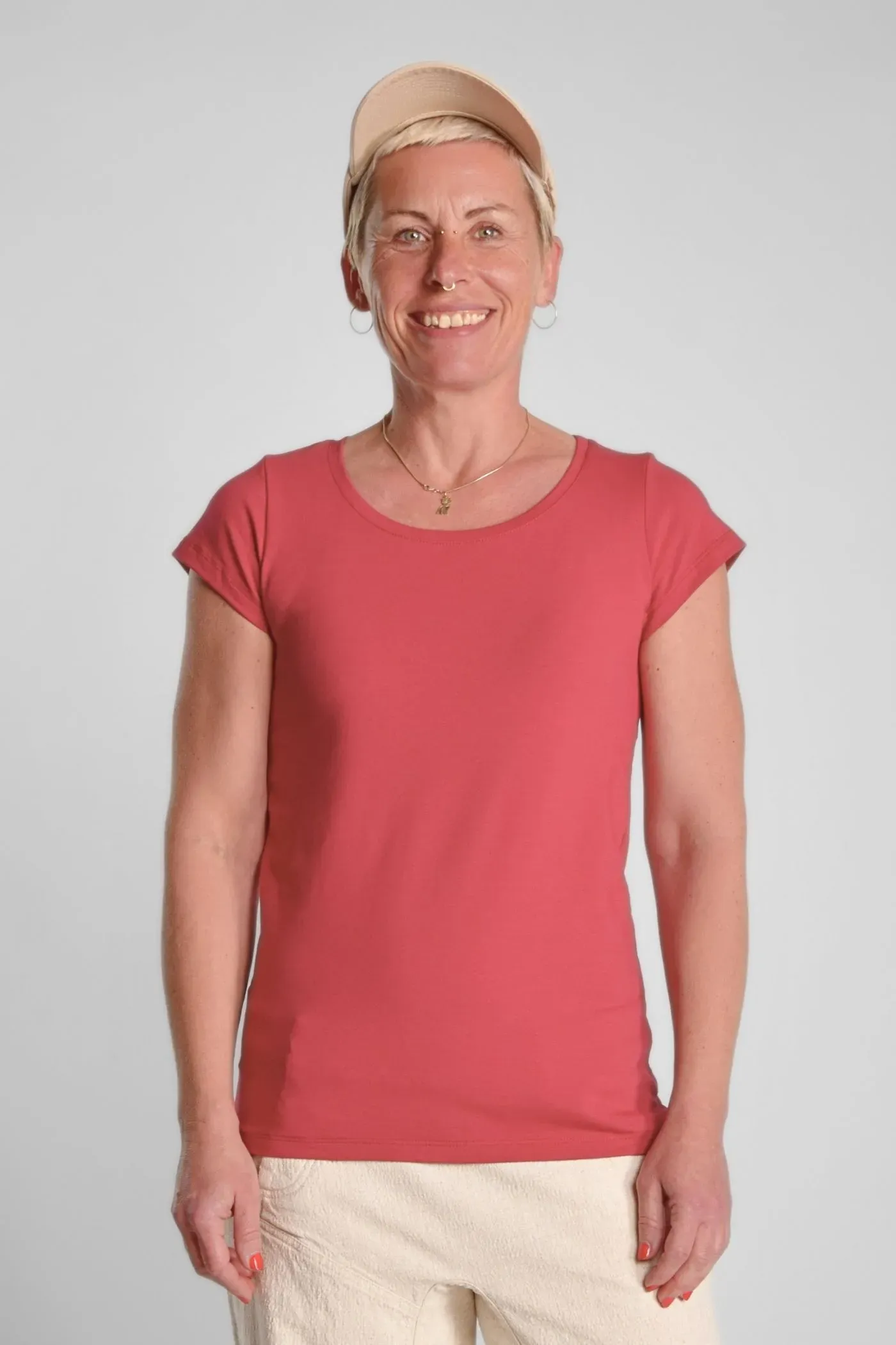 Rotes Bio-Baumwolle T-Shirt für Damen – Rundhals – Green Potatoes