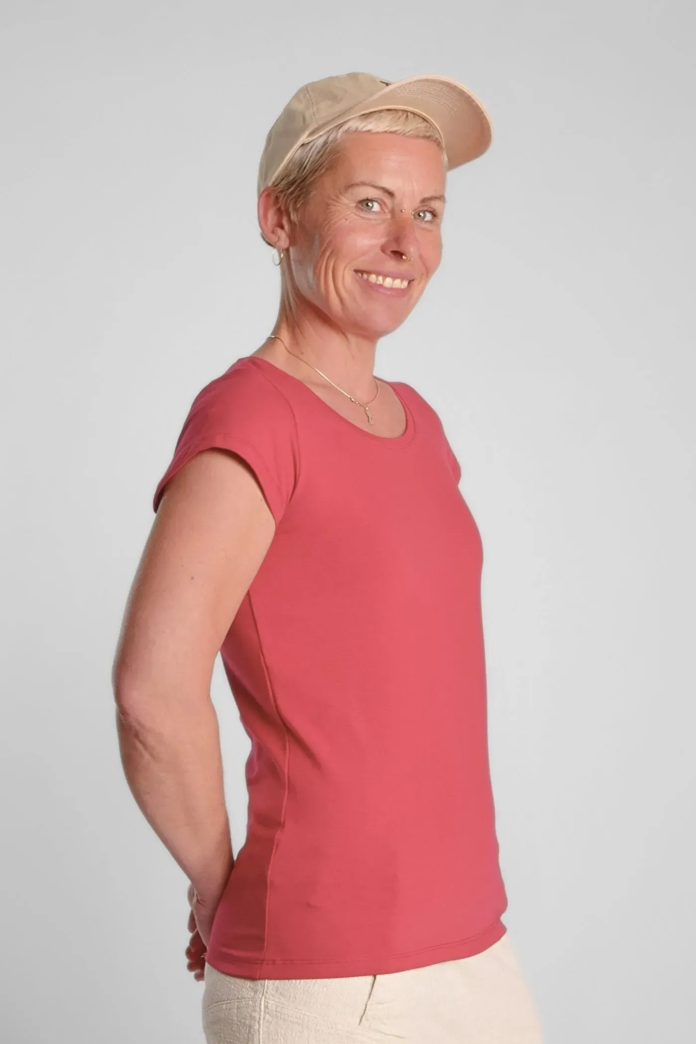 Rotes Bio-Baumwolle T-Shirt für Damen – Rundhals – Green Potatoes