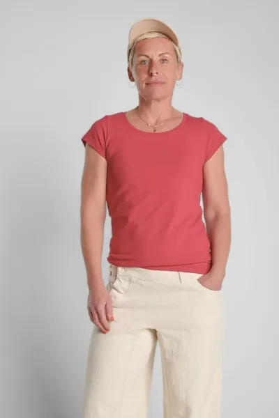 Rotes Bio-Baumwolle T-Shirt für Damen – Rundhals – Green Potatoes
