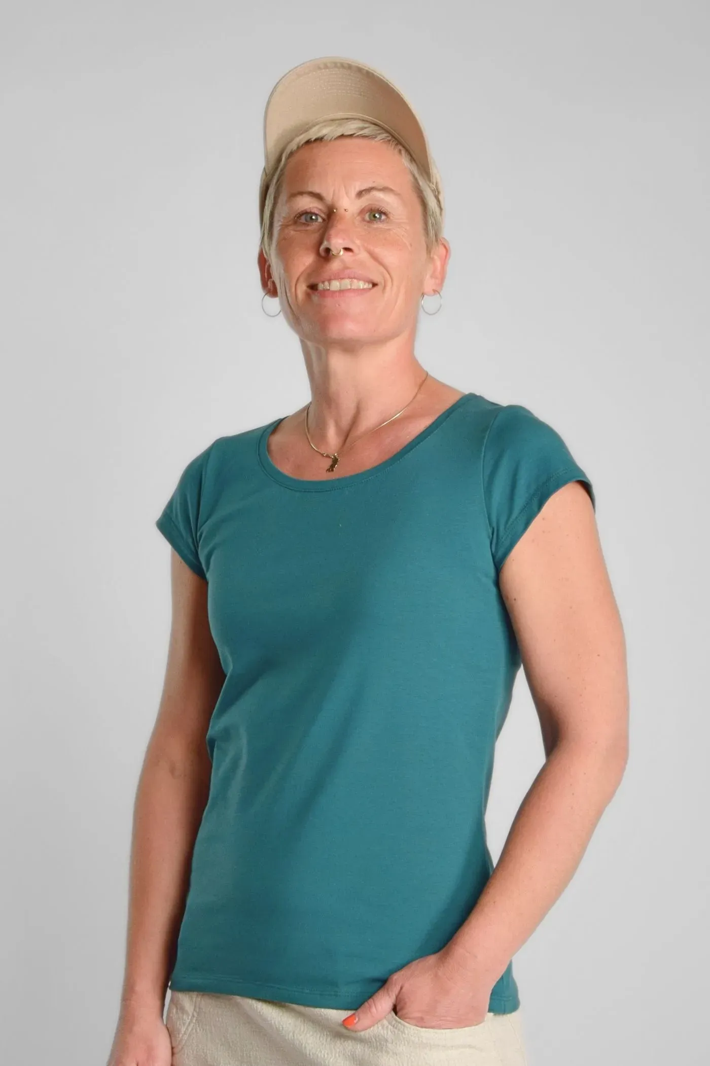 Bio-Baumwolle T-Shirt für Damen in Petrol – Rundhals – Green Potatoes