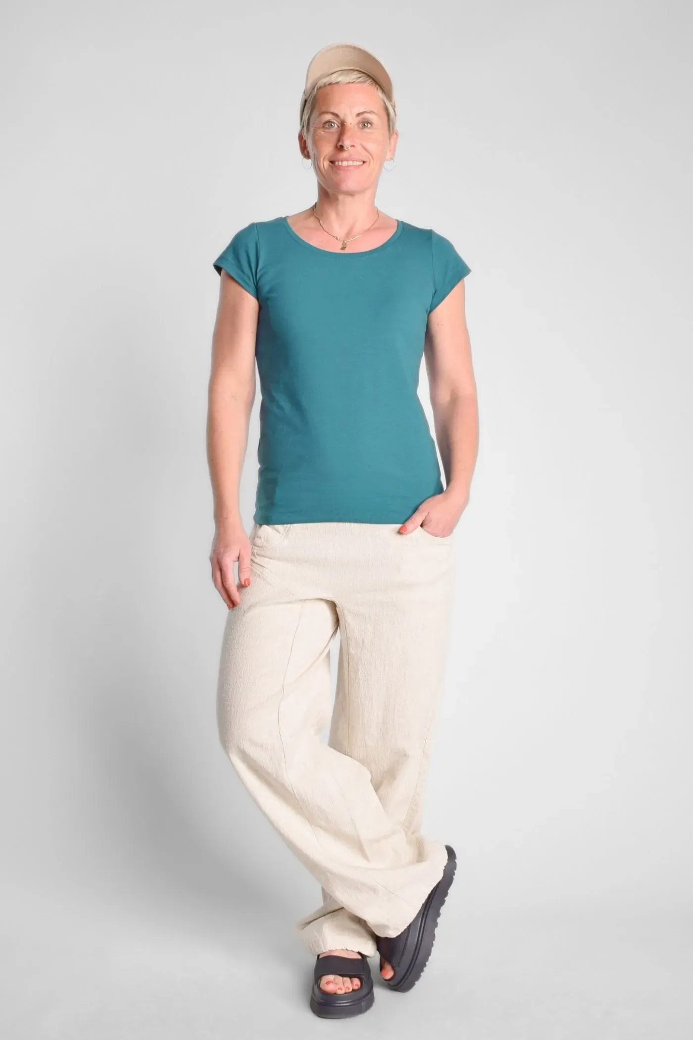 Bio-Baumwolle T-Shirt für Damen in Petrol – Rundhals – Green Potatoes