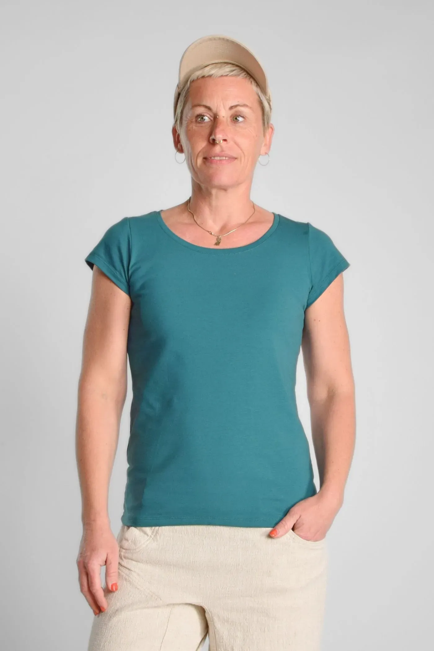 Bio-Baumwolle T-Shirt für Damen in Petrol – Rundhals – Green Potatoes