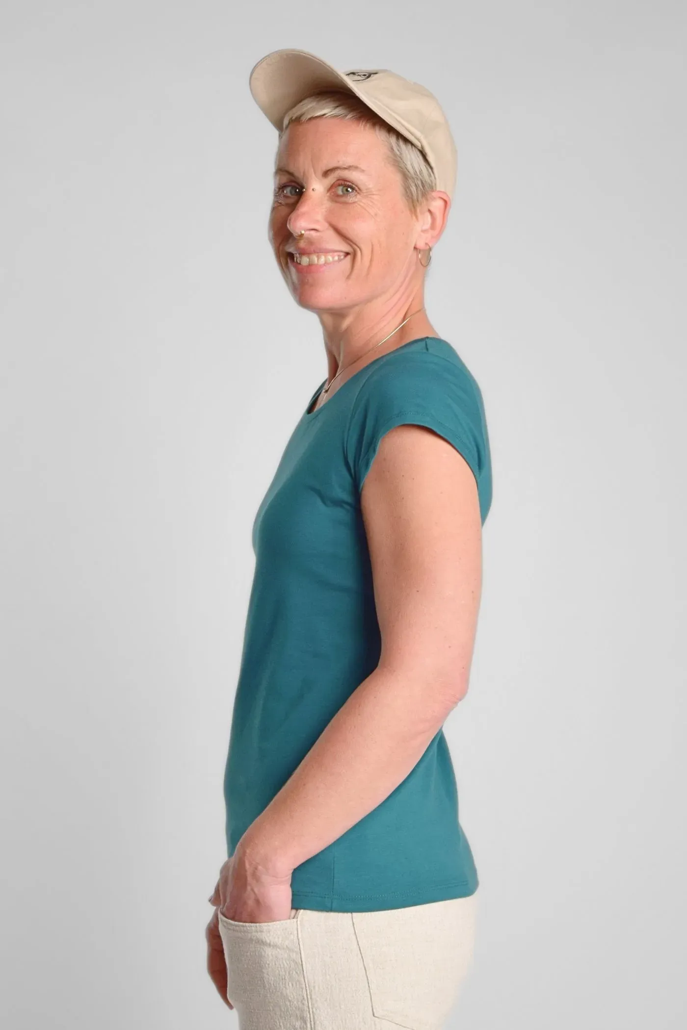 Bio-Baumwolle T-Shirt für Damen in Petrol – Rundhals – Green Potatoes