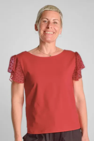 Rotes Bio Top für Damen – Bio-Baumwolle & Rüschen – Green Potatoes