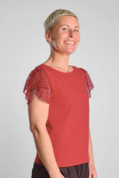 Rotes Bio Top für Damen – Bio-Baumwolle & Rüschen – Green Potatoes