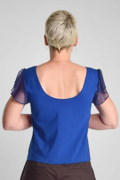Blaues Bio Top für Damen – Bio-Baumwolle & Rüschen – Green Potatoes