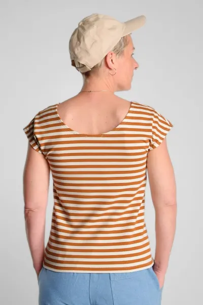 Gestreiftes Top für Damen Terracotta Beige – Baumwolle – Potatoes