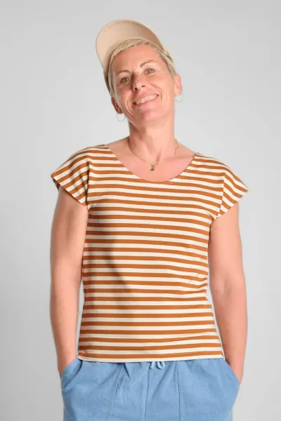 Gestreiftes Top für Damen Terracotta Beige – Baumwolle – Potatoes