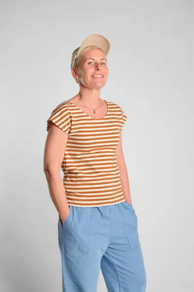 Gestreiftes Top für Damen Terracotta Beige – Baumwolle – Potatoes
