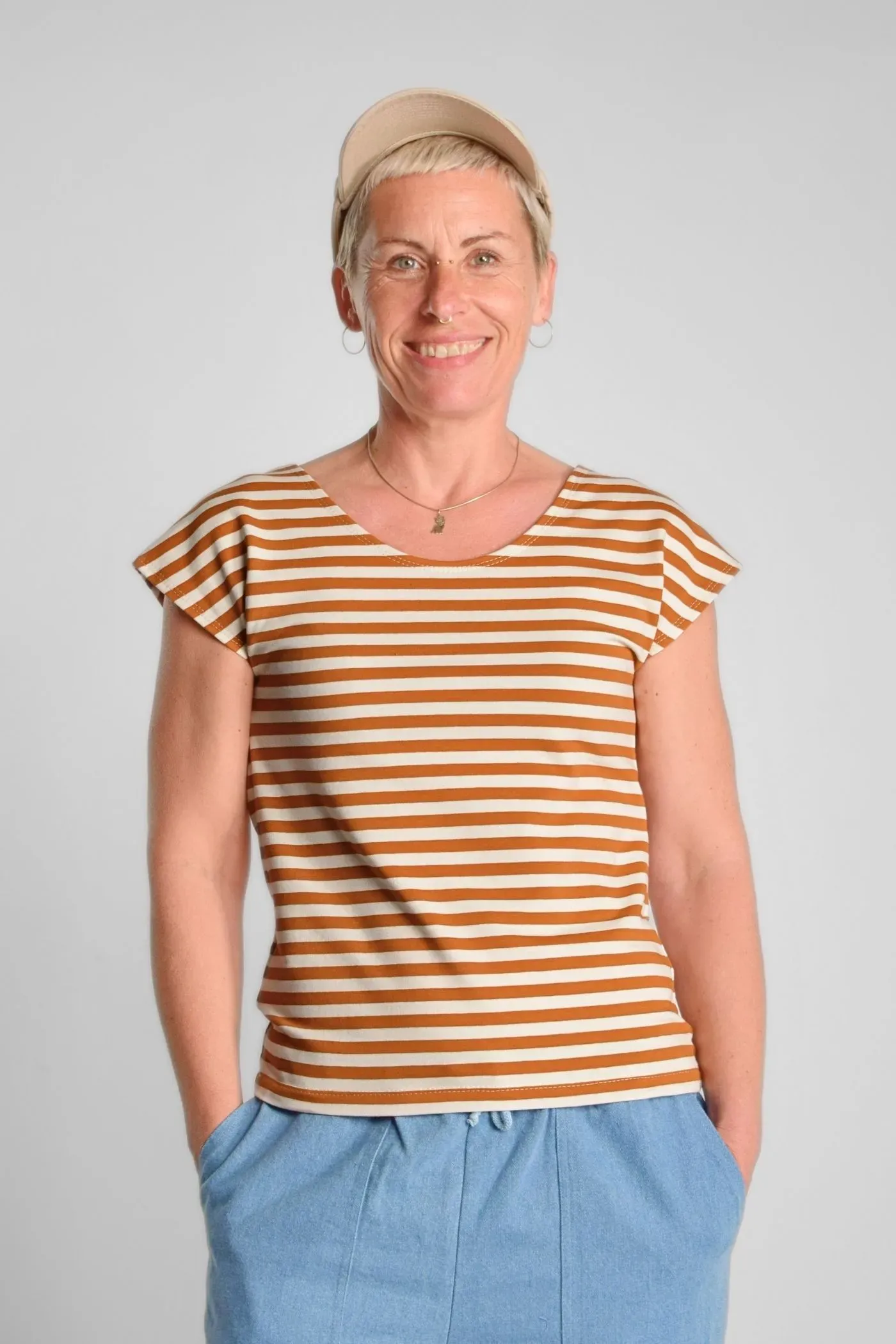 Gestreiftes Top für Damen Terracotta Beige – Baumwolle – Potatoes