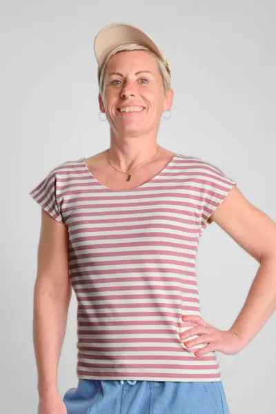 Gestreiftes Top für Damen Altrosa Beige – Baumwolle – Potatoes