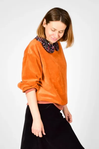 Samt Nicki Pullover für Damen in Orange - fair produziert - Potatoes