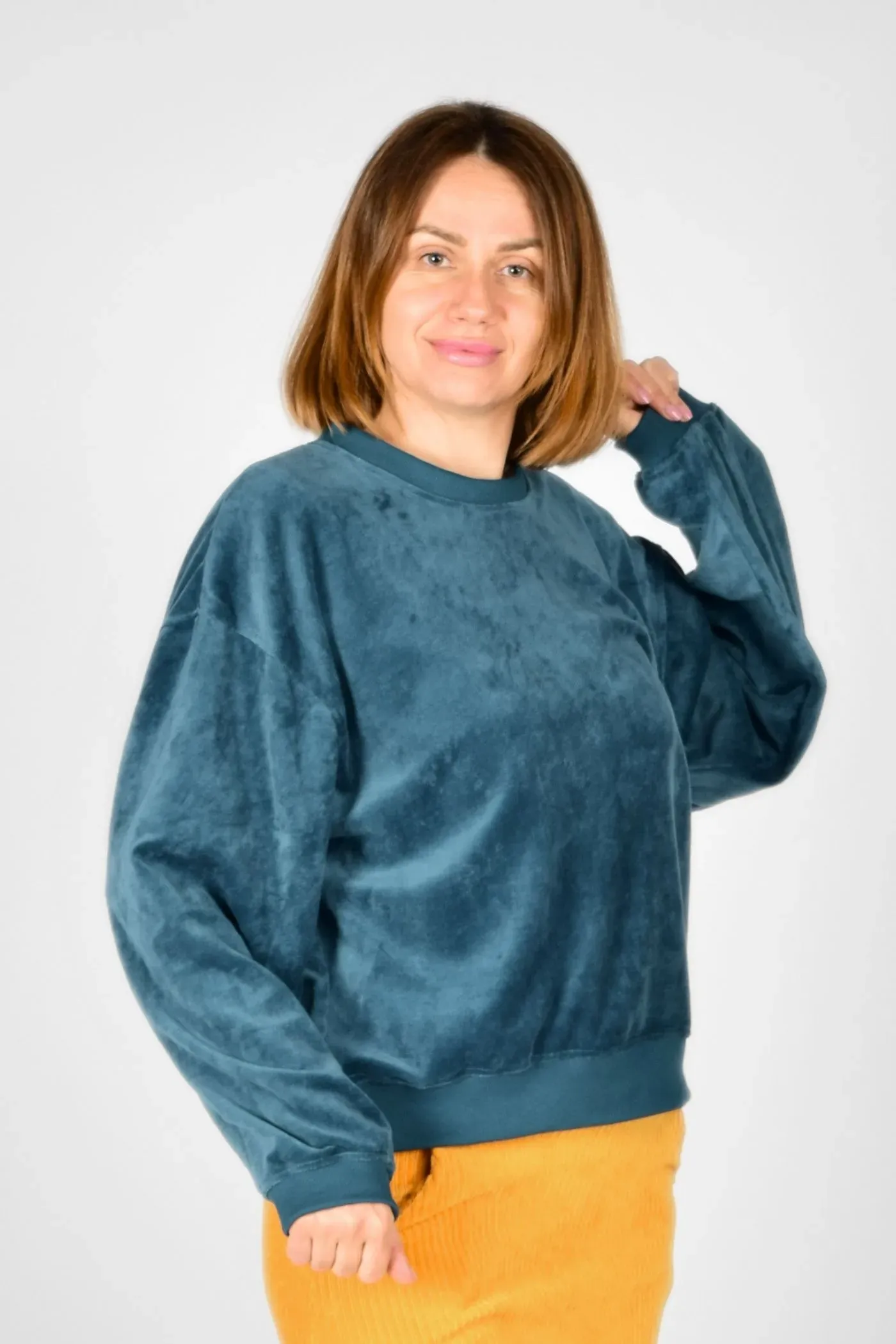 Samt Nicki Pullover für Damen in Petrol - fair produziert - Potatoes