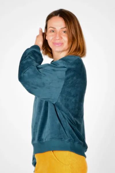 Samt Nicki Pullover für Damen in Petrol - fair produziert - Potatoes