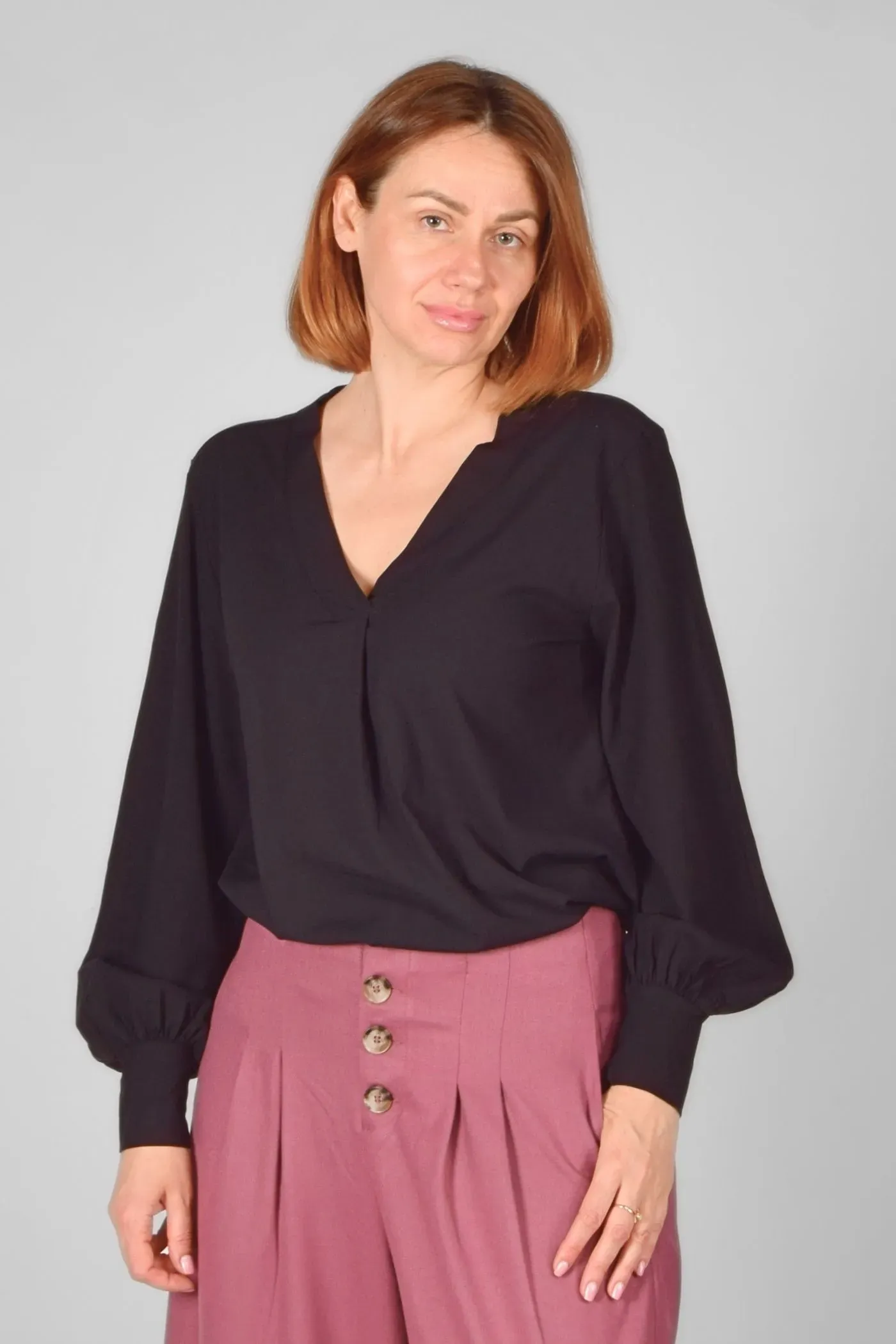 Viskose Bluse für Damen Langarm - Schwarz - Adrett