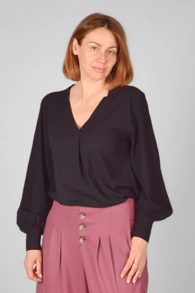 Viskose Bluse für Damen Langarm - Schwarz - Adrett