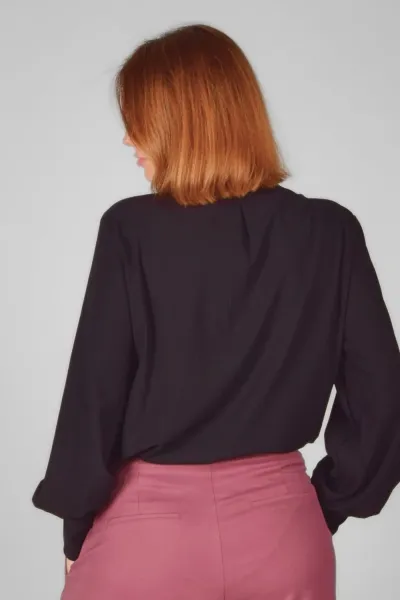 Viskose Bluse für Damen Langarm - Schwarz - Adrett