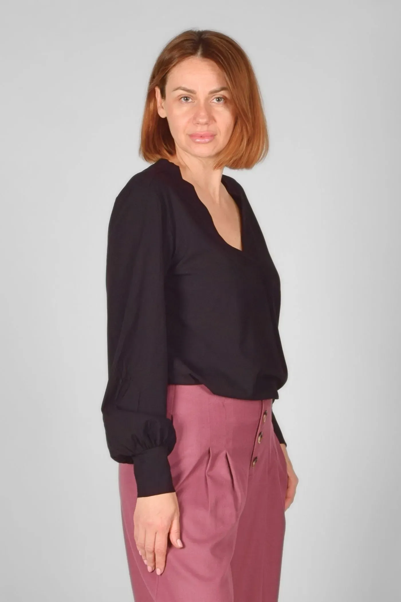 Viskose Bluse für Damen Langarm - Schwarz - Adrett