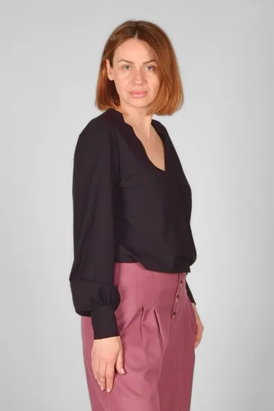 Viskose Bluse für Damen Langarm - Schwarz - Adrett