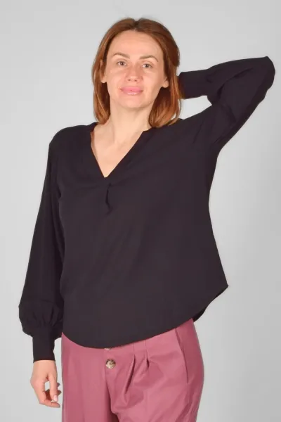 Viskose Bluse für Damen Langarm - Schwarz - Adrett