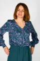 Viskose Bluse für Damen Langarm - Flieder Petrol Muster - Adrett