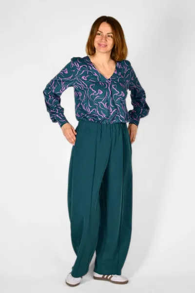 Viskose Bluse für Damen Langarm - Flieder Petrol Muster - Adrett